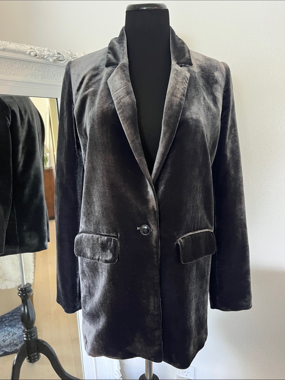 Closed Velvet Single-Button Blazer Coat - grey